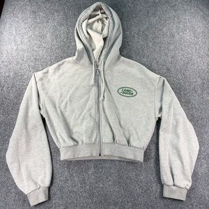 Pacsun Land Rover Light Gray Cropped Zip Hoodie